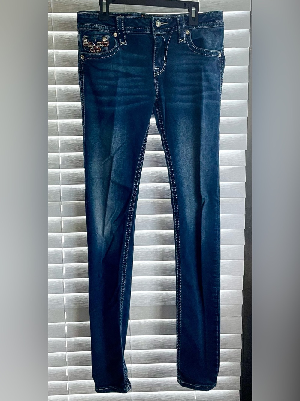 Rock Revival Nicci Mid~Rise Skinny Jeans - Women's 28 -Blue Med Wash-Embellished